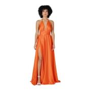 Oranje V-hals Strappy Jurk Sol Wears Women , Orange , Dames
