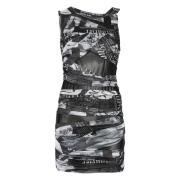 Asymmetrische gedrapeerde jurk zwart/wit ontwerp Versace Jeans Couture...