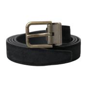 Zwart Suède Leren Gouden Gesp Riem Dolce & Gabbana , Black , Heren