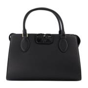 Gestructureerde leren VLogo Handtas Valentino Garavani , Black , Dames