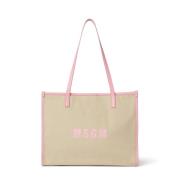 Canvas Tote Tas met Bedrukt Logo Msgm , Beige , Dames