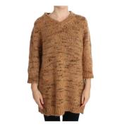 Oversize V-Neck Sweater Bruin Wol Pink Memories , Brown , Dames