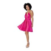 Fuchsia V-hals Jurk met Bandjes Sol Wears Women , Pink , Dames