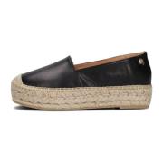 Zwarte Leren Espadrilles met Jute Plateauzool Red Rag , Black , Dames