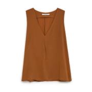 Zijden V-hals Tanktop Maliparmi , Beige , Dames