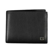 Zwarte Leren Bifold Portemonnee met Logo Guess , Black , Heren