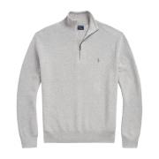 Lichtgrijze Mesh-Gebraden Katoenen Quarter-Zip Sweater Polo Ralph Laur...