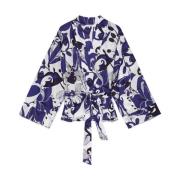 Gedrukte Katoenen Muslin Kimono Shirt Maliparmi , Blue , Dames