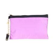 Paarse Zijden Pochette Handtas met Logo Rits Patrizia Pepe , Purple , ...