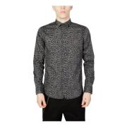 Stijlvolle Luipaardprint Grijze Shirt Gianni Lupo , Gray , Heren