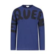 Casual Katoenen T-shirt Alexander McQueen , Blue , Heren