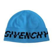 Blauwe Beanie Muts met Zwart Logo Givenchy , Blue , Heren