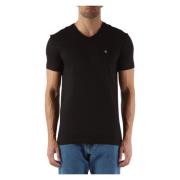 V-hals Katoenen T-shirt met Voorlogo Patch Calvin Klein Jeans , Black ...