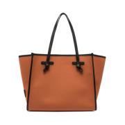 Canvas Bicolore Tote met Leren Afwerking Gianni Chiarini , Orange , Da...