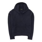 Gezellig Gebreide Hoodie met Zakken Roberto Collina , Blue , Heren