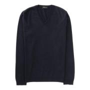 Navy Merino V-Neck Sweater Roberto Collina , Blue , Heren