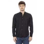 Trendy Zwarte Overhemd met Mandarin Kraag Baldinini , Black , Heren