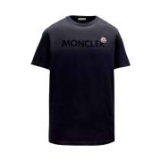 Crew Neck T-shirt Navy Katoen Logo Moncler , Blue , Heren