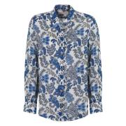 Blauwe linnen bloemenshirt lange mouw MC2 Saint Barth , Blue , Dames