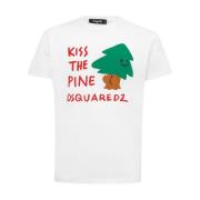 Witte Katoenen Kiss The Pine T-Shirt Dsquared2 , White , Heren