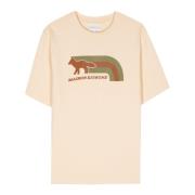 Vos Motief Beige Katoenen T-shirt Maison Kitsuné , Beige , Heren