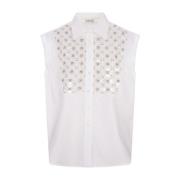 Witte Mouwloze Strass Shirt P.a.r.o.s.h. , White , Dames
