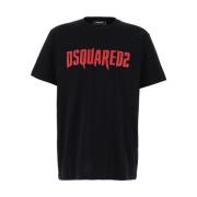 Zwart Maple Print T-shirt Polos Dsquared2 , Black , Heren