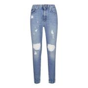 Audrey Denim Stretch Jeans met Scheuren Dolce & Gabbana , Blue , Dames