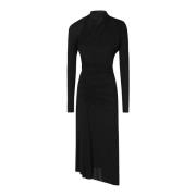 Elegante Gerimpelde Midi Jurk Victoria Beckham , Black , Dames