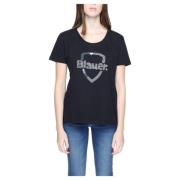 Zwart Bedrukt Katoenen T-shirt Blauer , Black , Dames