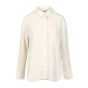 Linnen Kraag Shirt Lange Mouw Knoop Roy Roger's , Beige , Dames