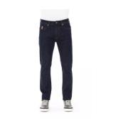 Trendy Blauwe Katoenen Jeans met Logo Knoop Baldinini , Blue , Heren