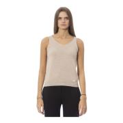 Trendy Mouwloze V-hals Wol Top Baldinini , Beige , Dames