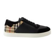 Leren en Fluweel Check Sneakers Burberry , Black , Heren