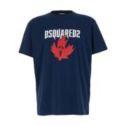 Maple Print Crewneck T-shirt Dsquared2 , Blue , Heren