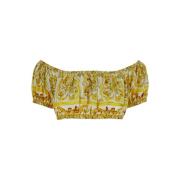 Gele Maiolica Crop Top Dolce & Gabbana , Yellow , Dames