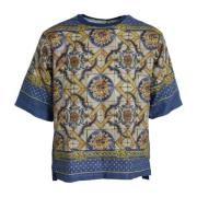 Majolica Print Linnen T-shirt Dolce & Gabbana , Multicolor , Heren