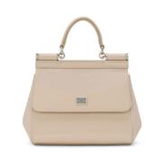 Ronde Handvat Leren Schoudertas Dolce & Gabbana , Beige , Dames