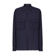 Navy Blue Linnen Shirt Dolce & Gabbana , Blue , Heren