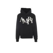 Zwarte hoodie met leren logopatch Amiri , Black , Heren