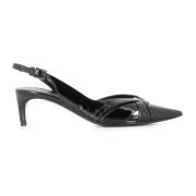 Zwarte puntige neus leren pumps DEL Carlo , Black , Dames