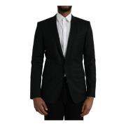 Zwarte Wol Blazer Slim Fit Dolce & Gabbana , Black , Heren