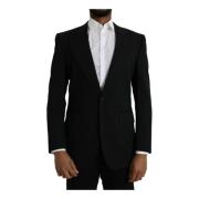 Zwarte Wol Peak Coat Blazer Dolce & Gabbana , Black , Heren