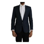 Blauwe Slim Fit Blazer Eén Knoop Dolce & Gabbana , Blue , Heren