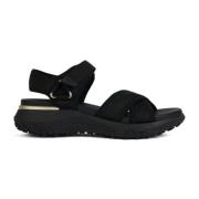 Zwarte platte sandalen voor vrouwen Geox , Black , Dames