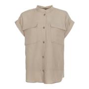 Oversized Linnen Blend Shirt Woolrich , Beige , Dames