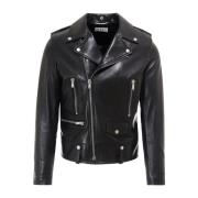 Leren jas met metalen drukknopen Saint Laurent , Black , Heren