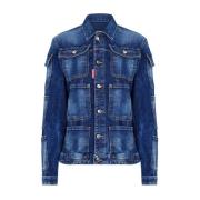 Blauwe Tactische Denim Jas Knoopsluiting Dsquared2 , Blue , Dames