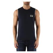 Mouwloze katoenen top met voorlogo-patch Emporio Armani , Blue , Heren