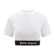 Witte Crew-neck Topwear Korte Mouw Palm Angels , White , Dames